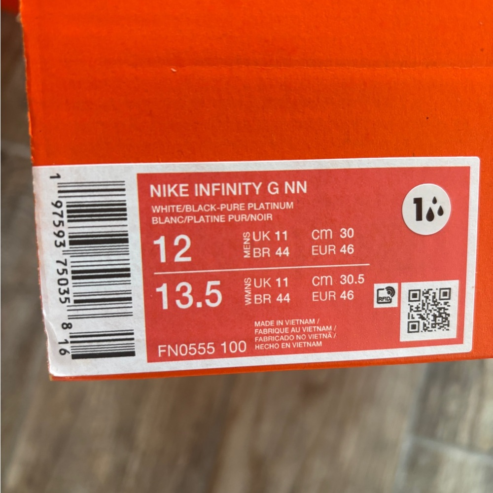 Size 12- Nike Men’s Infinity G NN Golf Shoes - White/Pure Platinum/Black No Lid - Picture 8 of 8